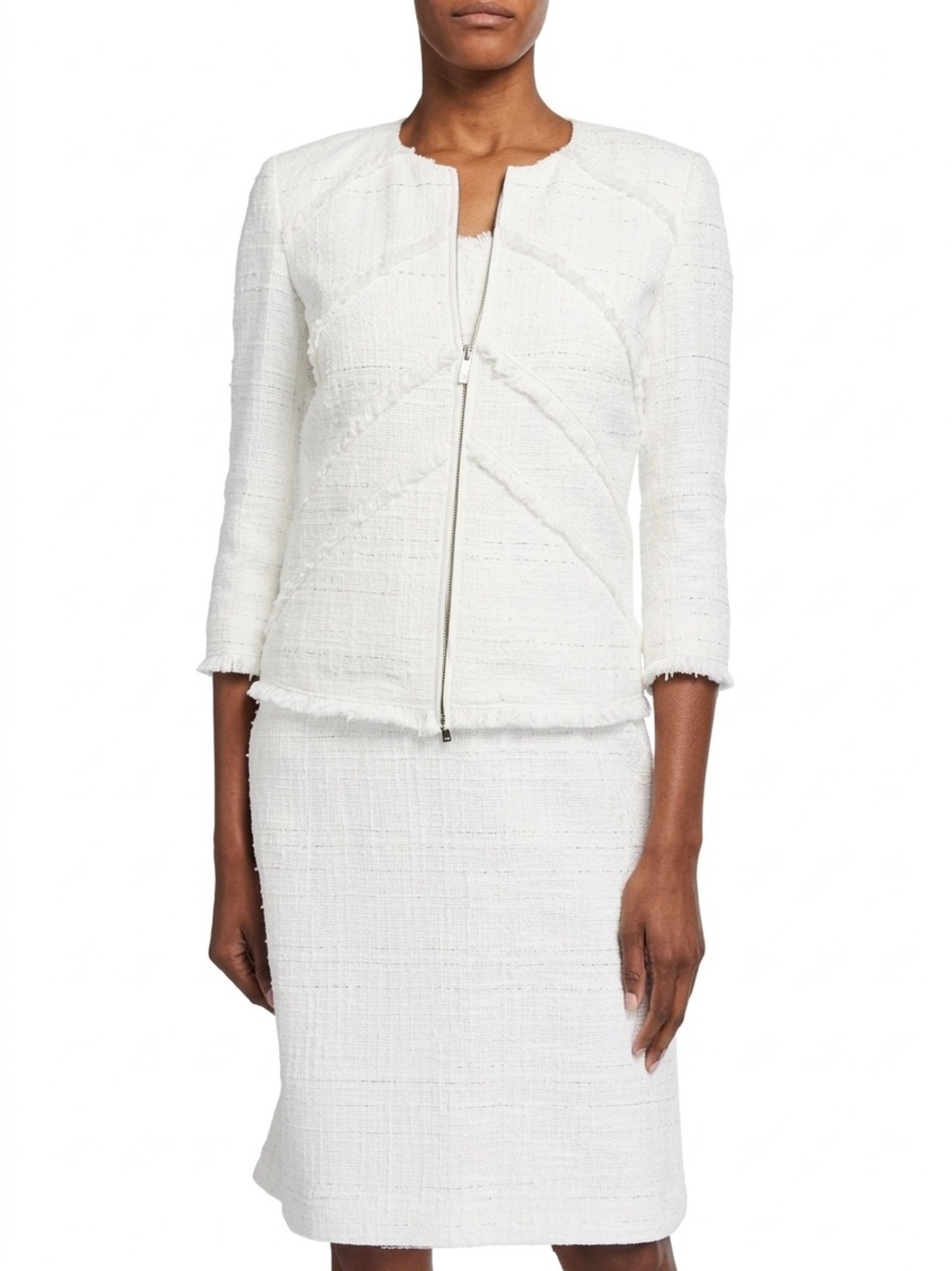 $1100 Lafayette 148 Metallic Fringe Tweed Silk Blazer Jacket Size 10 Women’s